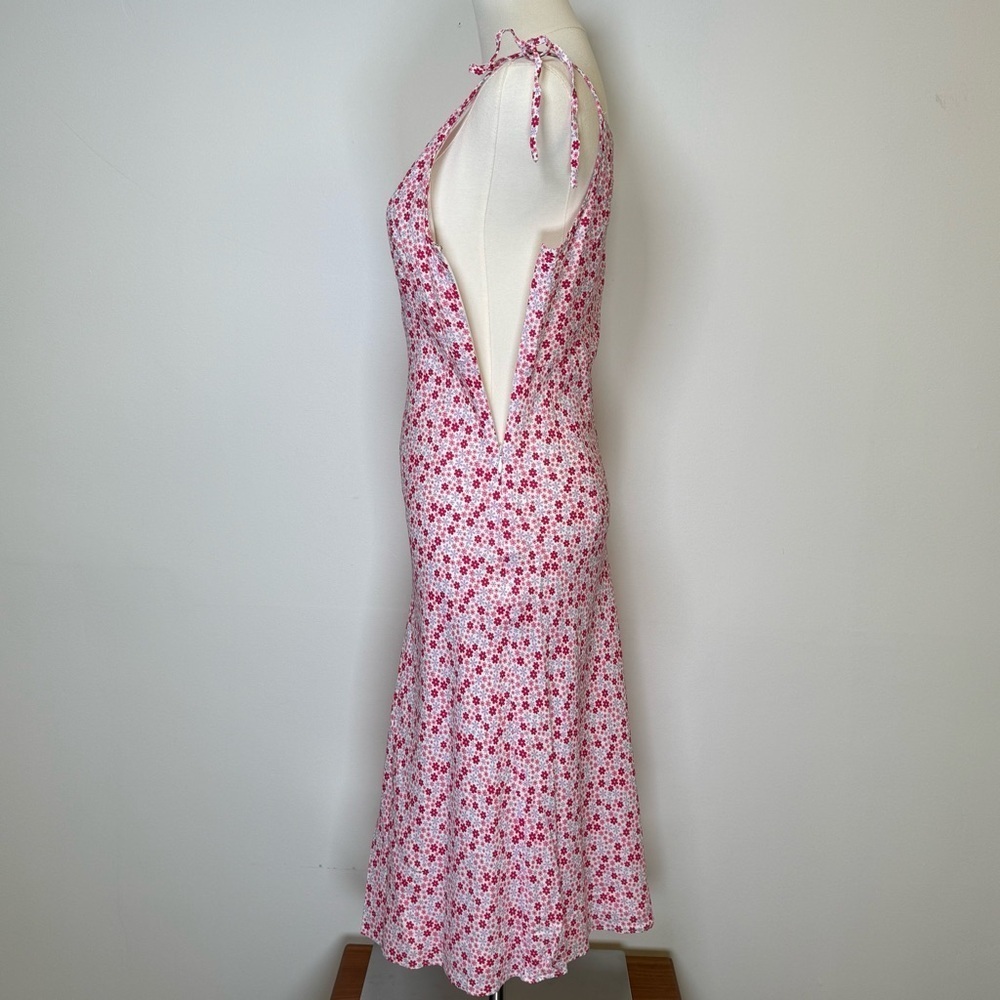 Floral Sundress Spaghetti Strap Ties Pink Purple Midi Length Womens Size Medium - Picture 4 of 10